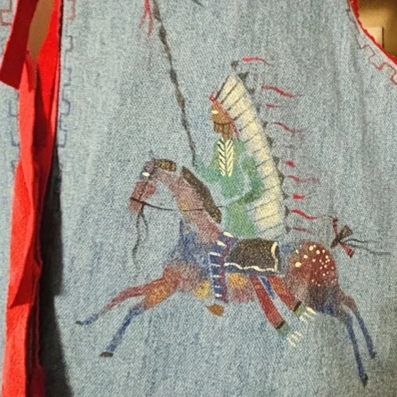 Patricia Wolf handpainted Americana denim vest indian ponies USA flag RTL $495 M - Picture 5 of 10